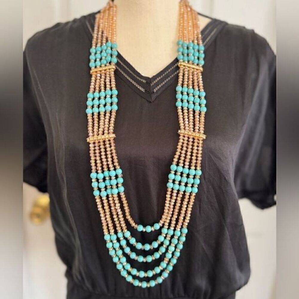 PAKISTANI INDIAN BRIDAL FORMAL LONG LAYERED NECKLACE MALA - Picture 4 of 9